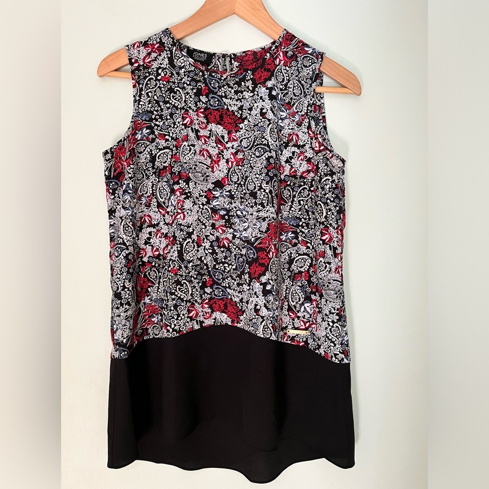 Jones New York sleeveless tunic-style top floral paisley pattern easy care